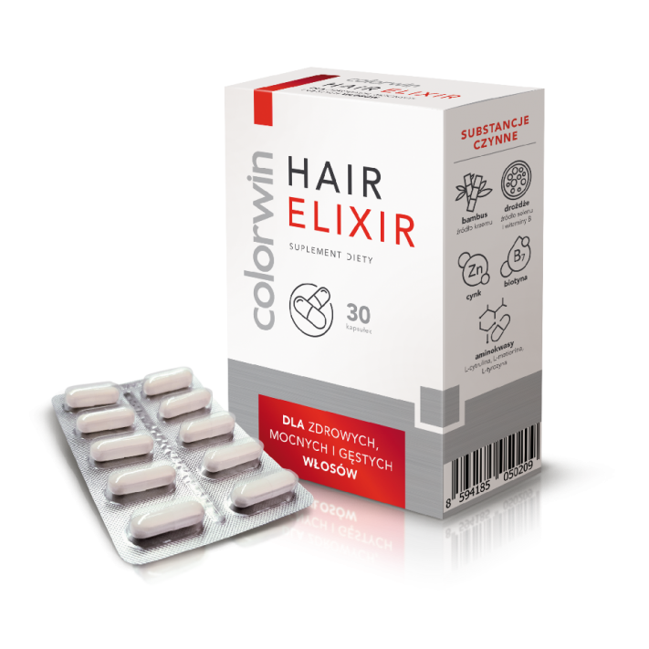 COLORWIN HAIR ELIXIR Suplementy diety w postaci kapsułek na włosy z aminokwasami, 30 szt
